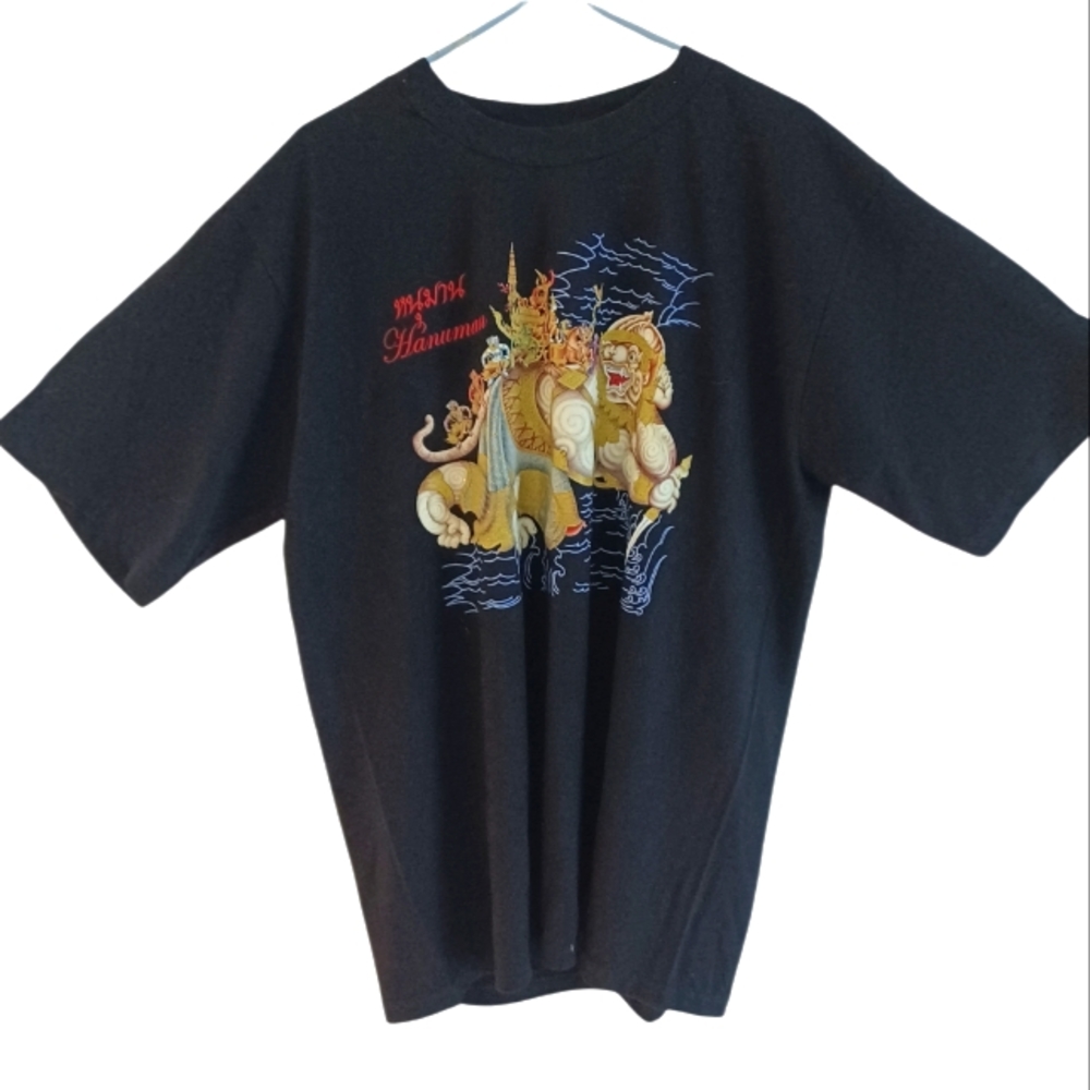 Thailand Hanuman Textured Black Graphic  Double Sided XL T-Shirt Mens - NEW!